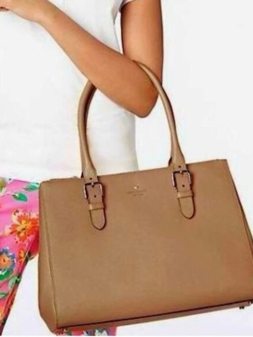 Kate Spade Charlotte Street Reena Leather  Shoulder Tote Bag Purse Taupe Tan